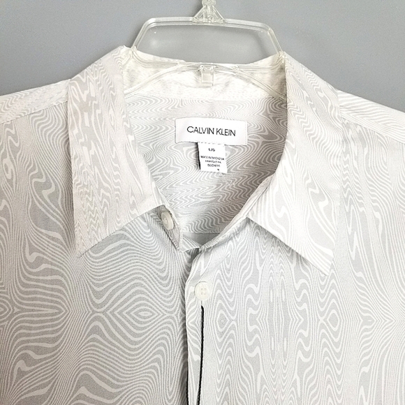 Calvin Klein Mens Cotton Blend Geometric Dress Shirt Brilliant White NWT Large - Picture 4 of 14